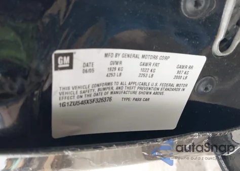 2005 Chevrolet Malibu Lt z USA, uszkodzony, nr VIN 1G1ZU548X5F326376